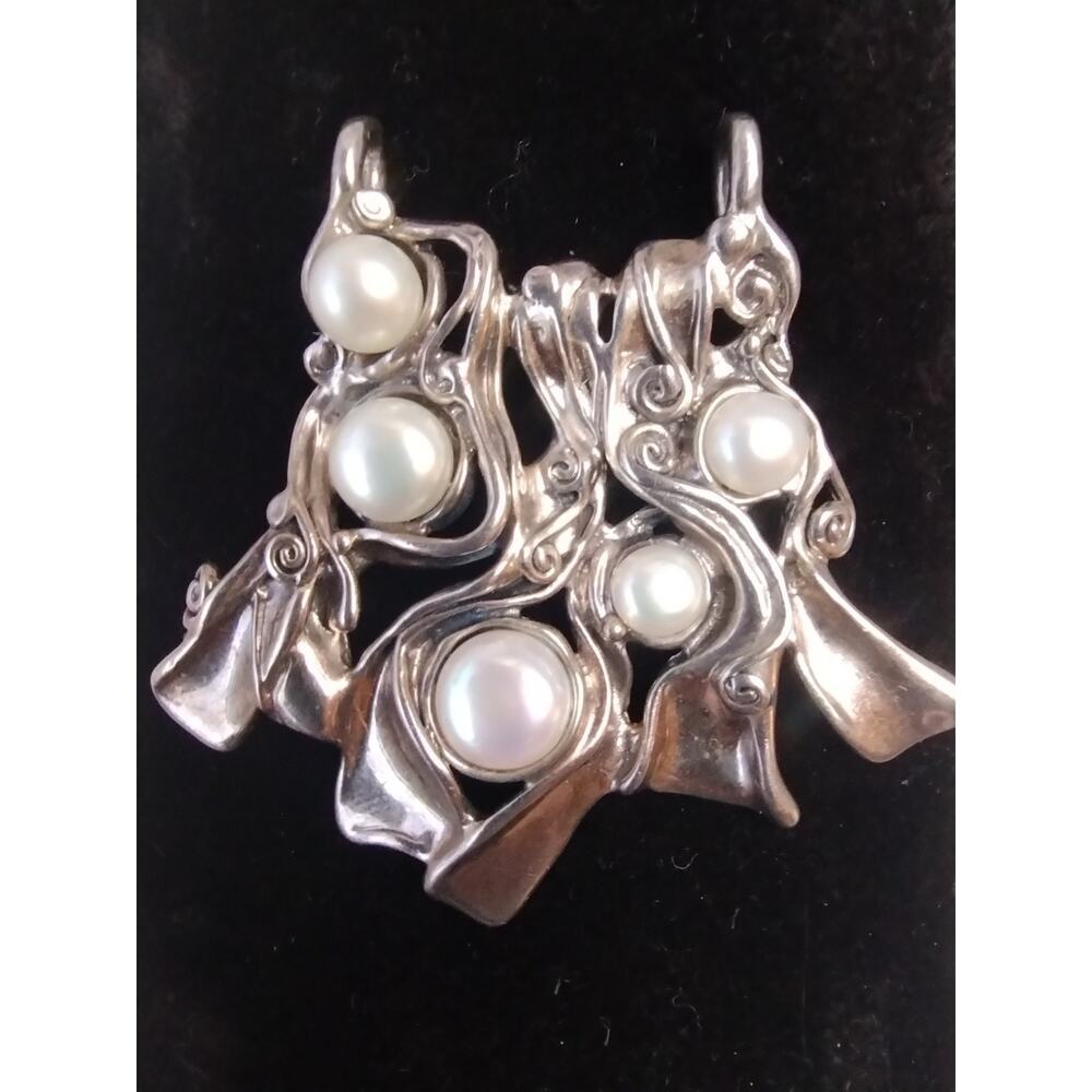 Hagit Gorali Signed Sterling Silver 925 & Pearl Large Chunky Pendant NEW OOAK
